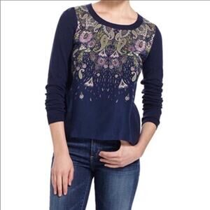 Anthropologie MOTH Paisley Navy Blue Sweater XS